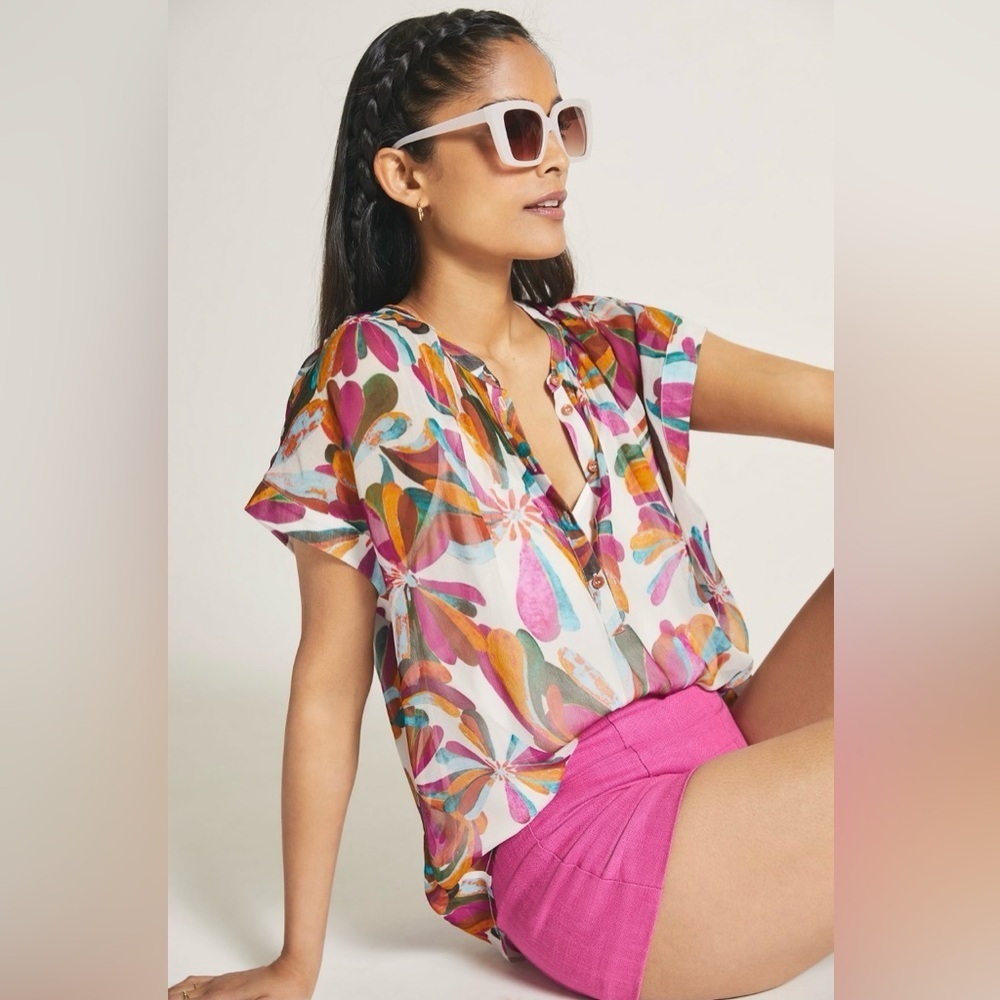 Dolan Chiffon Blouse NWT Rare Colorful Luxe Resort Top Small